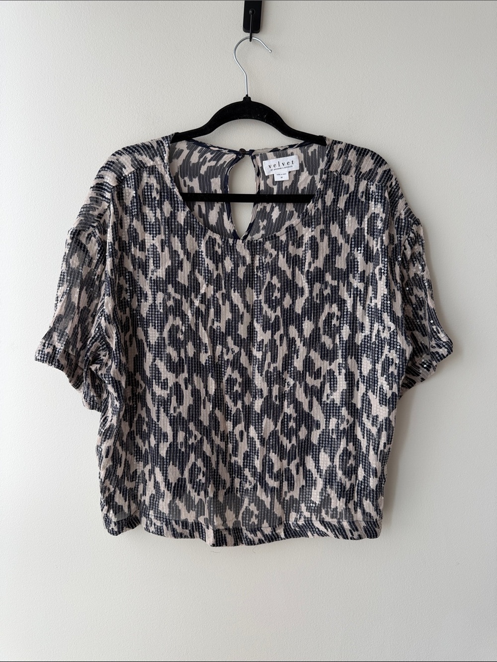 Velvet by Graham & Spencer Sequin Leopard Print Cropped Blouse
